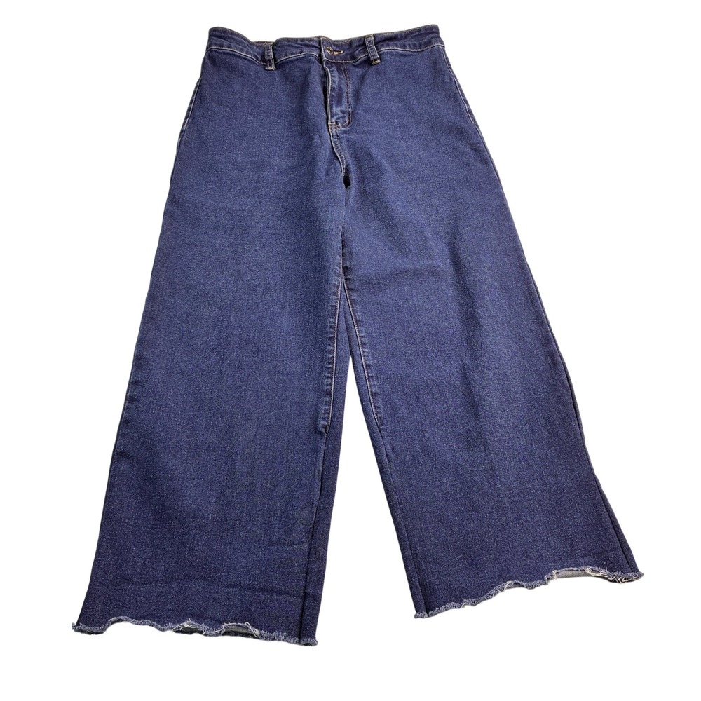 ANNIEWEAR Los Angeles Wide Leg Cropped Jeans Distressed Frayed Hem XL‎